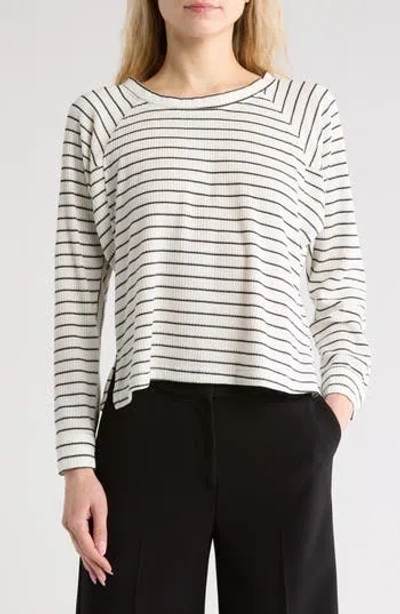 Adrianna Papell Stripe Long Sleeve Textured Knit Top In Multi