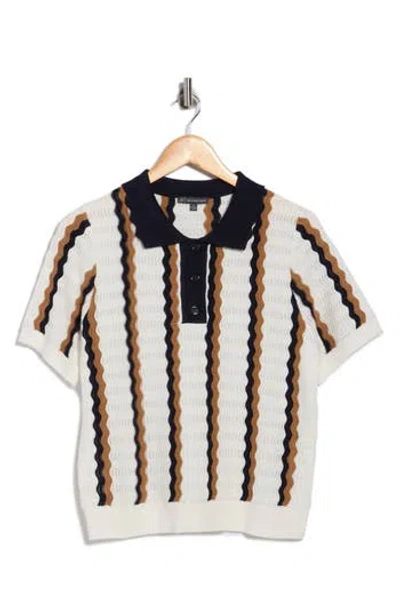Adrianna Papell Stripe Pointelle Polo Sweater In Multi
