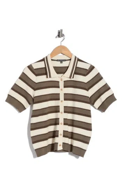 Adrianna Papell Stripe Polo Sweater In Neutral
