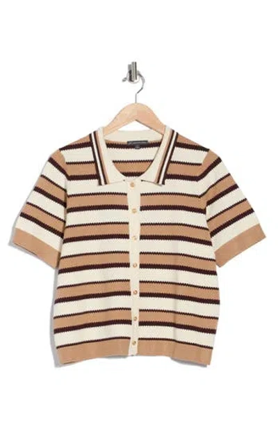 Adrianna Papell Stripe Polo Sweater In Neutral