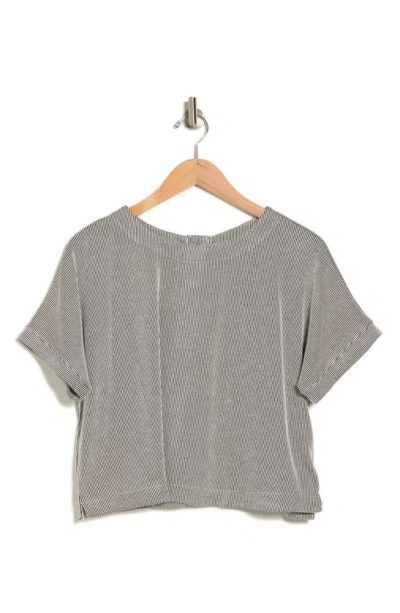 Adrianna Papell Stripe Rib Button Back T-shirt In Gray