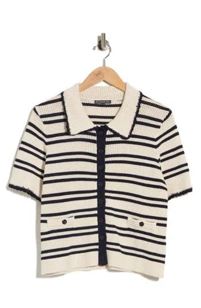 Adrianna Papell Stripe Short Sleeve Cardigan In Neutral