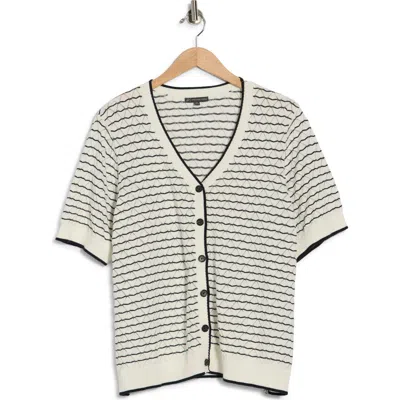 Adrianna Papell Stripe Short Sleeve Cotton Cardigan In Neutral