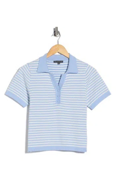 Adrianna Papell Stripe Short Sleeve Polo Sweater In Blue