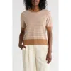 Adrianna Papell Stripe Short Sleeve Sweater In Brown