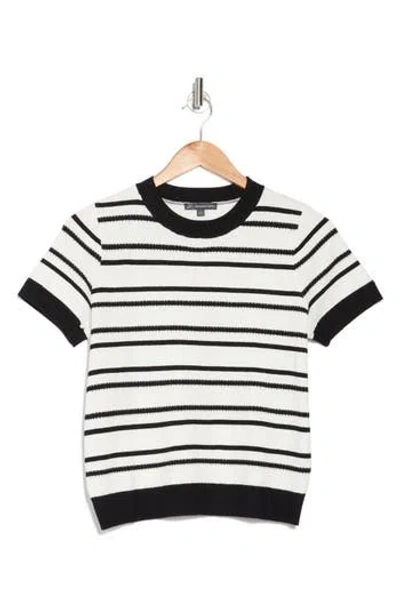 Adrianna Papell Stripe Short Sleeve Sweater In Ivory/black