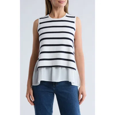 ADRIANNA PAPELL ADRIANNA PAPELL STRIPE SLEEVELESS TWOFER SWEATER VEST
