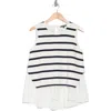 Adrianna Papell Stripe Sleeveless Twofer Sweater Vest In Ivory/navy