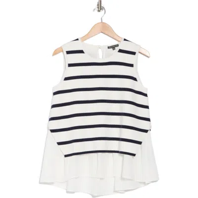 Adrianna Papell Stripe Sleeveless Twofer Sweater Vest In Ivory/navy