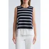 Adrianna Papell Stripe Sleeveless Twofer Sweater Vest In Blue