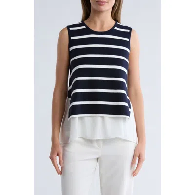 ADRIANNA PAPELL ADRIANNA PAPELL STRIPE SLEEVELESS TWOFER SWEATER VEST