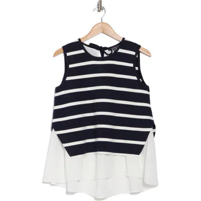 Adrianna Papell Stripe Sleeveless Twofer Sweater Vest In Navy/ivory