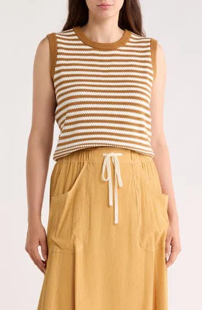 Adrianna Papell Textured Pullover Sweater Vest In Camel Ivory In Brown