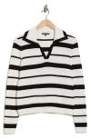 Adrianna Papell Stripe Texture Johnny Collar Polo Sweater In White