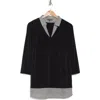 Adrianna Papell Stripe Twofer Sweater Top In Black Ivory Small Stripe