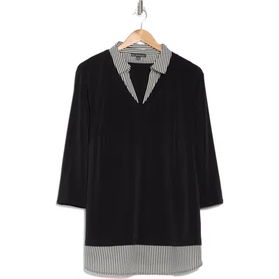 Adrianna Papell Stripe Twofer Sweater Top In Black Ivory Small Stripe