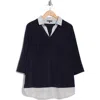 Adrianna Papell Stripe Twofer Sweater Top In Navy Ivory Sketch Stripe