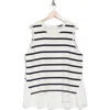 Adrianna Papell Stripe Twofer Sweater Vest In Ivory/navy