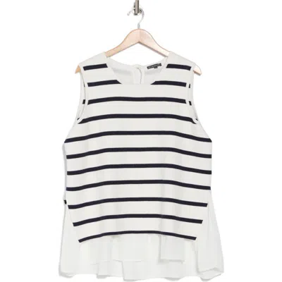 Adrianna Papell Stripe Twofer Sweater Vest In Ivory/navy