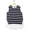Adrianna Papell Stripe Twofer Sweater Vest In Navy/ivory