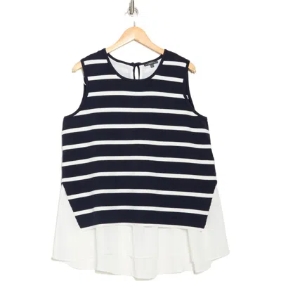 Adrianna Papell Stripe Twofer Sweater Vest In Navy/ivory