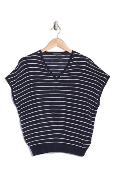 Adrianna Papell Stripe Vertical Rib Sweater In Blue Moon/ivory Stripe