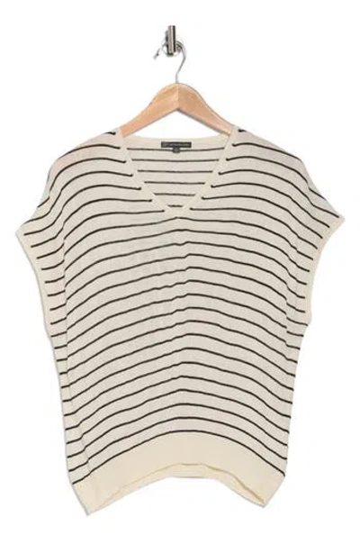 Adrianna Papell Stripe Vertical Rib Sweater In Cream/black