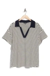 Adrianna Papell Striped Knit Polo In Ivory/navy