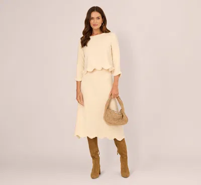 Adrianna Papell Sweater Knit Scalloped A Line Midi Skirt In Cream In Yellow