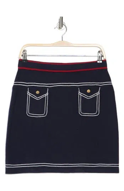 Adrianna Papell Sweater Miniskirt In Navy/red