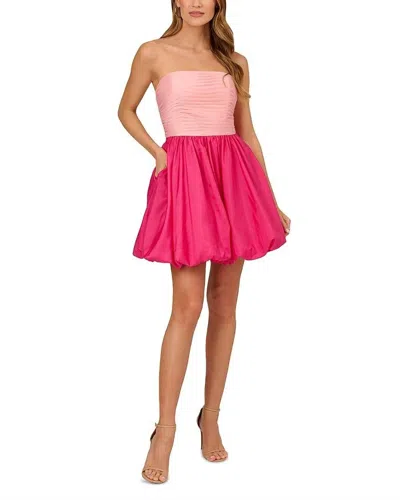 Adrianna Papell Taffeta Strapless Mini Dress In Pink Hot In Multi