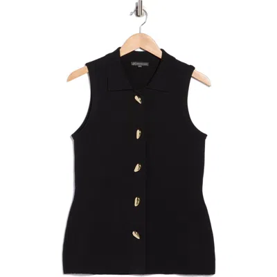 Adrianna Papell Teardrop Button Sweater Vest In Black