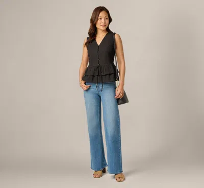 Adrianna Papell Textured Cotton Ruffle Vest Top In Black