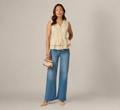 Adrianna Papell Textured Cotton Ruffle Vest Top In Cream In White