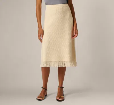 Adrianna Papell Textured Knit Fringe Midi Skirt In Cream In White