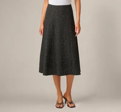 Adrianna Papell Textured Knit Gored Midi Skirt In Black Ivory Scribble Dot In Gray