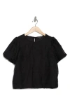 Adrianna Papell Textured Puff Sleeve Top In Black