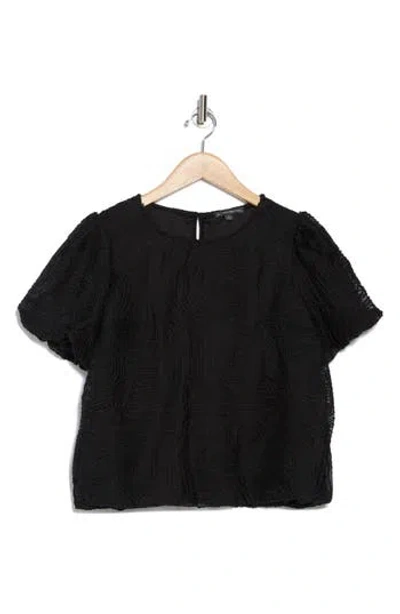 Adrianna Papell Textured Puff Sleeve Top In Black