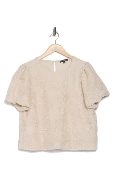 Adrianna Papell Textured Puff Sleeve Top In Light Apricot