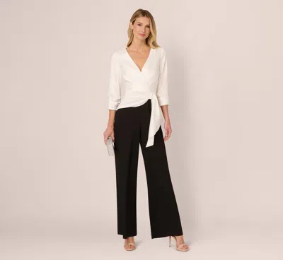 Adrianna Papell Three Quarter Sleeve Draped Combo Jumpsuit In Ivory Black