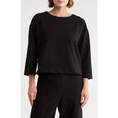 Adrianna Papell Three-quarter Sleeve Drop Shoulder Rib Knit Top In Black