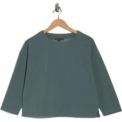 Adrianna Papell Three-quarter Sleeve Drop Shoulder Rib Knit Top In Blue
