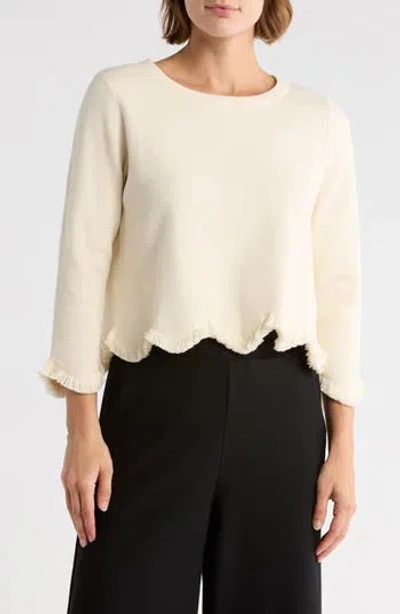 Adrianna Papell Three-quarter Sleeve Scallop Fringe Sweater In Neutral