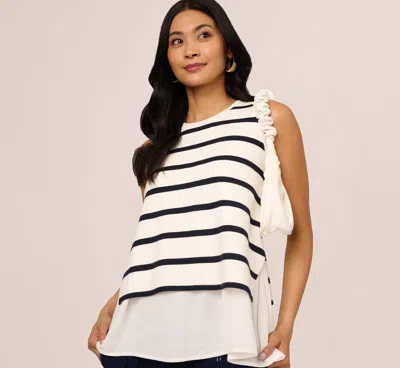 Adrianna Papell Tie Back Twofer Tank Sweater In Ivory Navy W Ivory In White