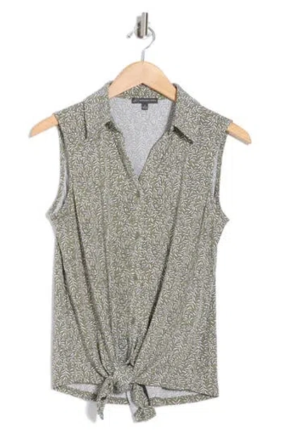 Adrianna Papell Tie Hem Button-up Shirt In Green
