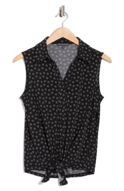 Adrianna Papell Tie Hem Button-up Shirt In Black