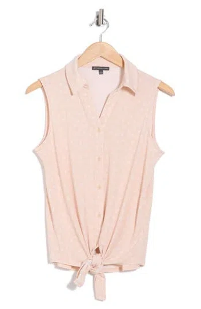 Adrianna Papell Tie Hem Button-up Shirt In Pink
