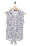 Adrianna Papell Tie Hem Button-up Shirt In Multi