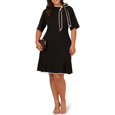 Adrianna Papell Tie Neck Crepe Dress In Black