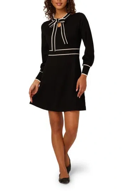Adrianna Papell Tie Neck Long Sleeve Fit & Flare Sweater Dress In Blue